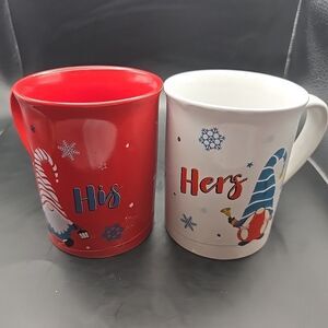 Christmas  His and Hers Gnomes Dat'l Do It 16oz Mugs Red and White Coffee Cups